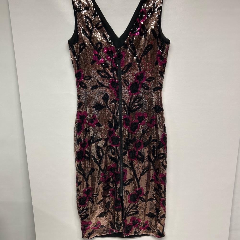 RACHEL Rachel Roy Sequin Floral Midi Dress - Black and Pink - Picture 2 of 4